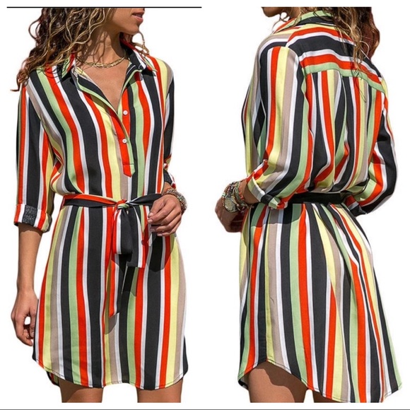 Dresses & Skirts - Striped shirt dress with tie